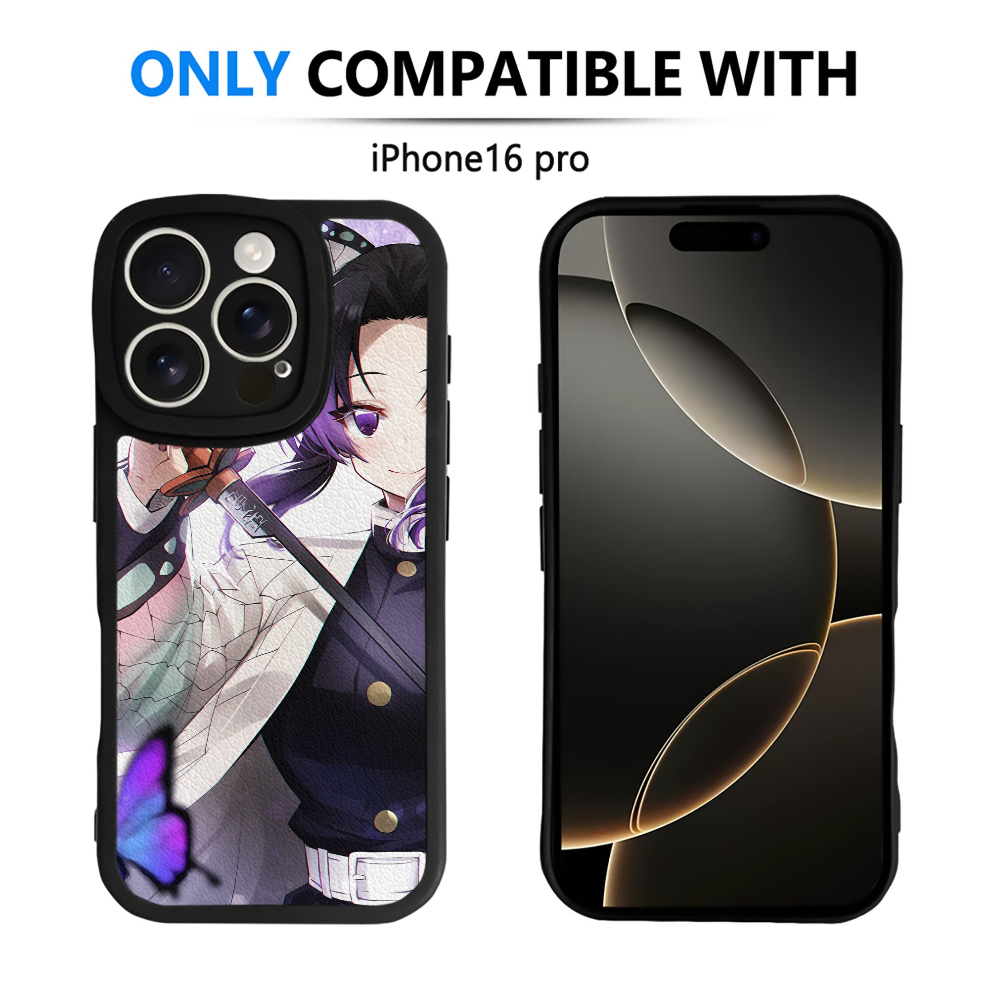 （画像用） 鬼滅の刃（きめつのやいば）蟲柱-胡蝶 しのぶ／こちょう しのぶ Kochou Shinobu 【iPhone 16シリーズ対応】シリコンスマホケース（レザー調） 材質：シリコン